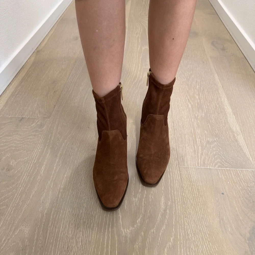 Aquatalia Boho Preppy Waterproof Brown Suede Boots Classic Pointy Square Toe 5